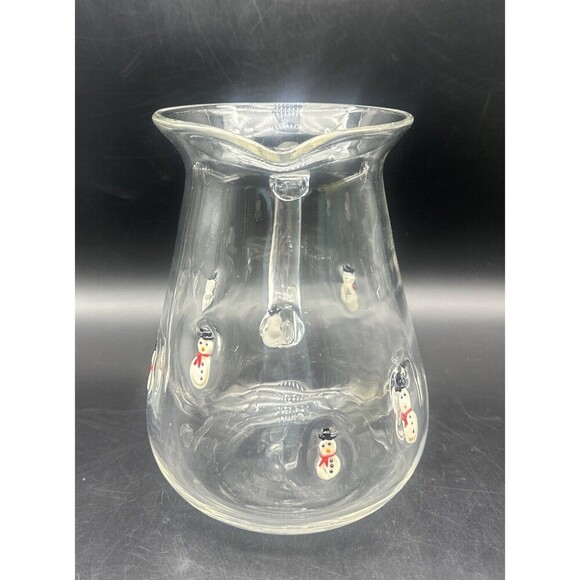 Anthropologie FESTIVE Icon SNOWMAN Large Blown Glass Pitcher Applied Handle 96oz - Picture 4 of 9